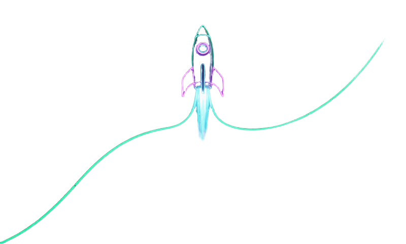 Crash-Rakete steigt entlang einer gr&uuml;nen Multiplikator-Kurve mit cyan-violettem Schweif auf