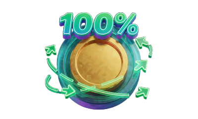 Neon-Icon f&uuml;r 100 Prozent Bonus plus Free Spins auf die dritte Einzahlung bei Rainbet