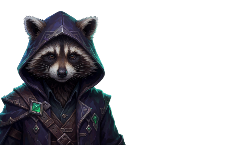 Dark-Fantasy-Slot mit Waschb&auml;r-Bandit und goldenen M&uuml;nzsymbolen im Hacksaw-Gaming-Stil